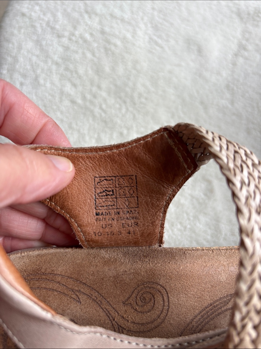 Taos Trulie Sandals Women's 10 Beige Tan Leather Strappy Braided Wedge Cork - Picture 7 of 8